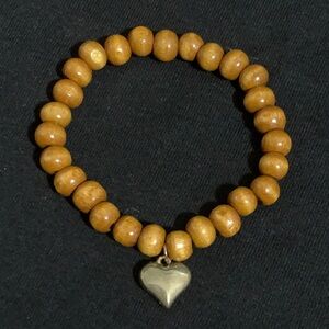 Wooden Bracelet with Heart Charm